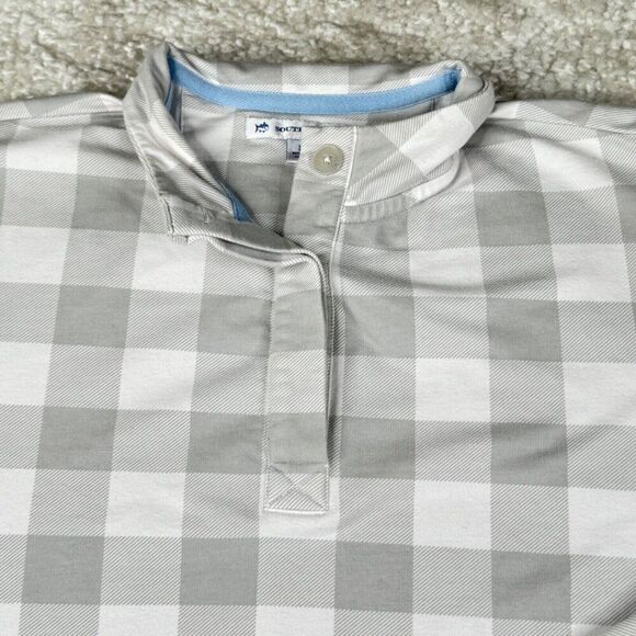 Southern Tide Waylon Gingham Long Sleeve Pullover Glacier Grey - Picture 9 of 11